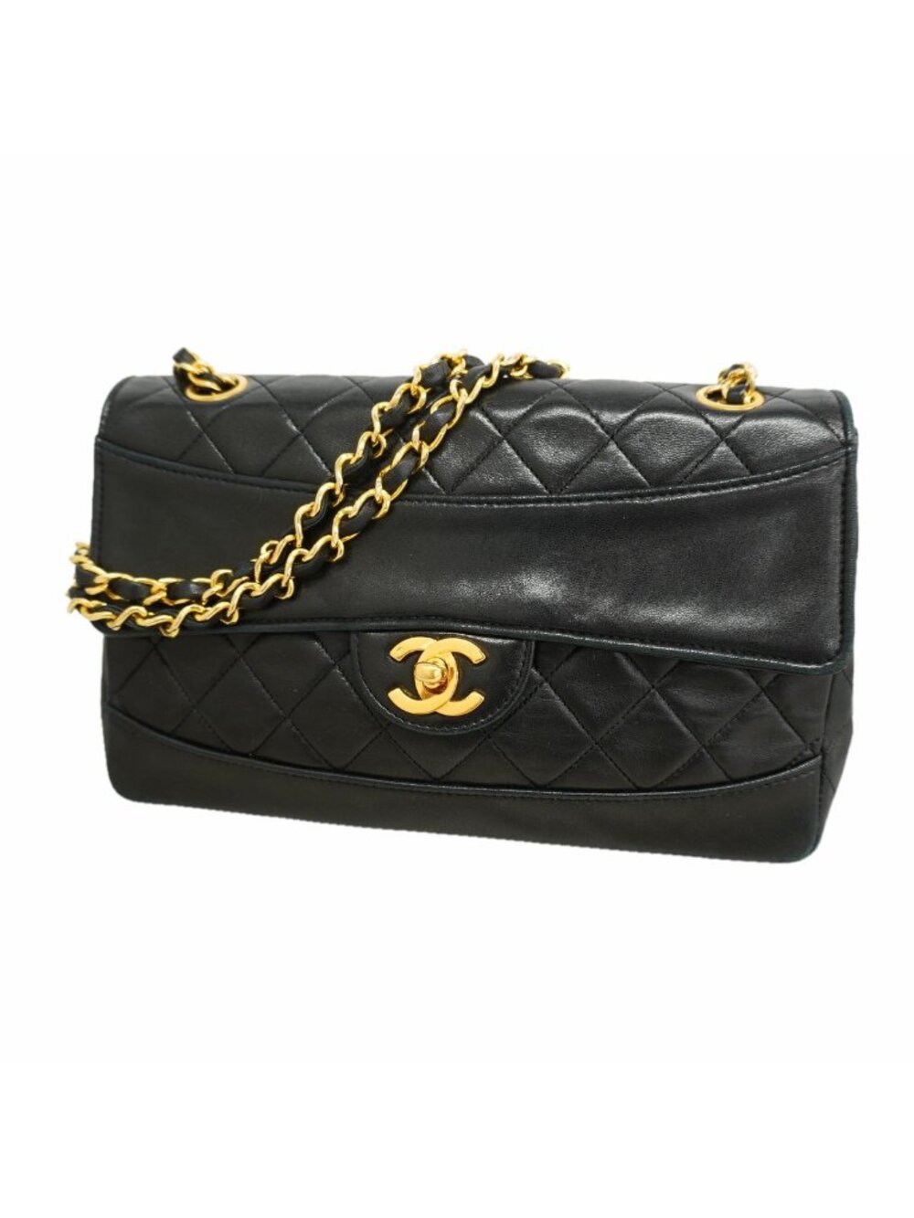 Chanel Shoulder Bag Quilted Lambskin Black Gold